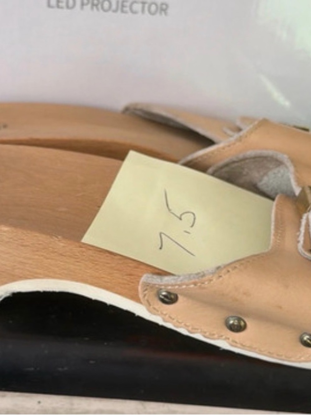 Vintage Dr. Scholl's Tan Leather Slip-On Clog with Stud Accents